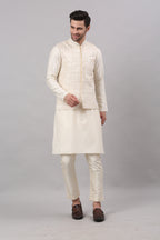 Cream Nehru Collar Jacket Set