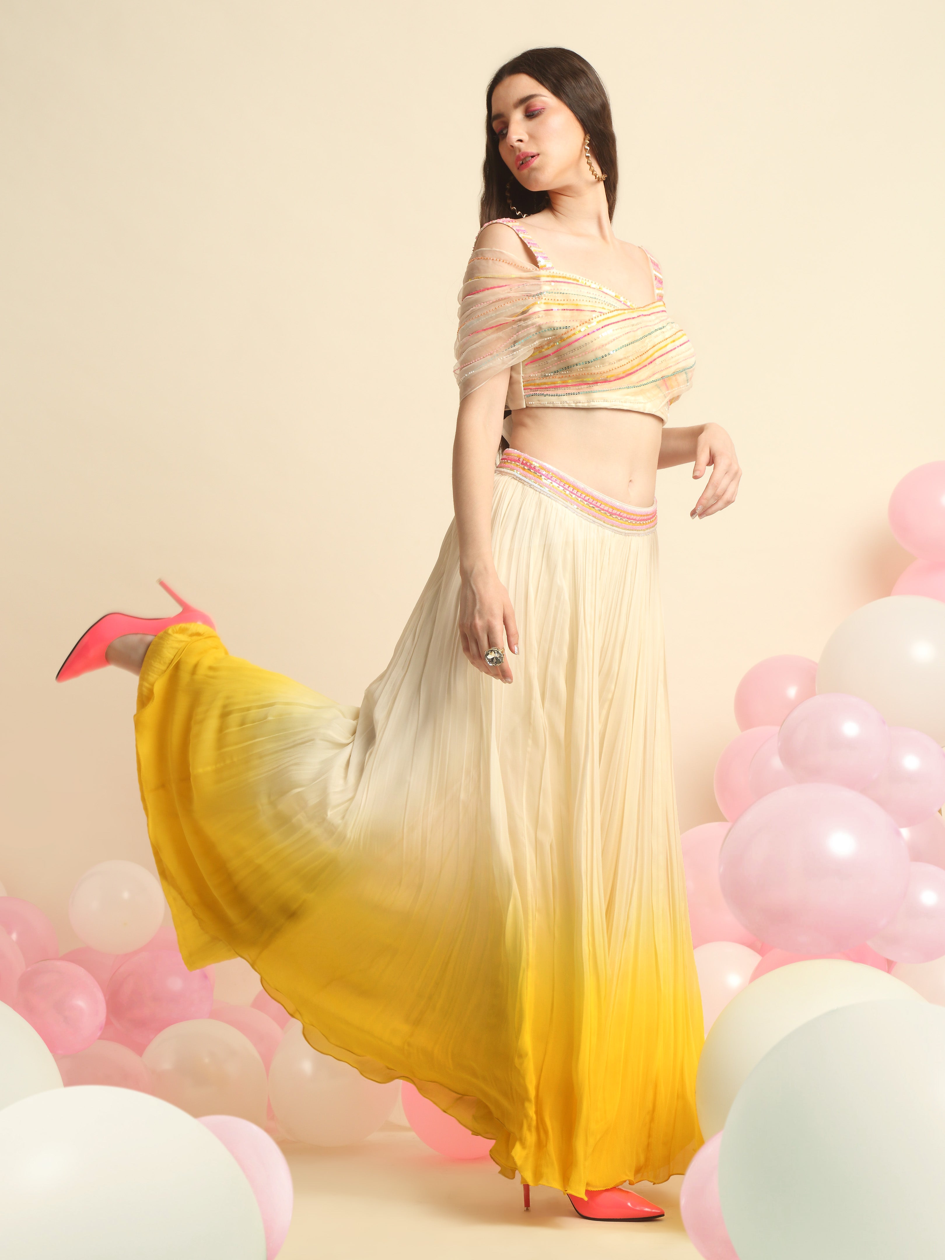 Ivory And Yellow Ombre Dyed Plazzo Set