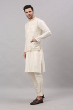 Cream Nehru Collar Jacket Set