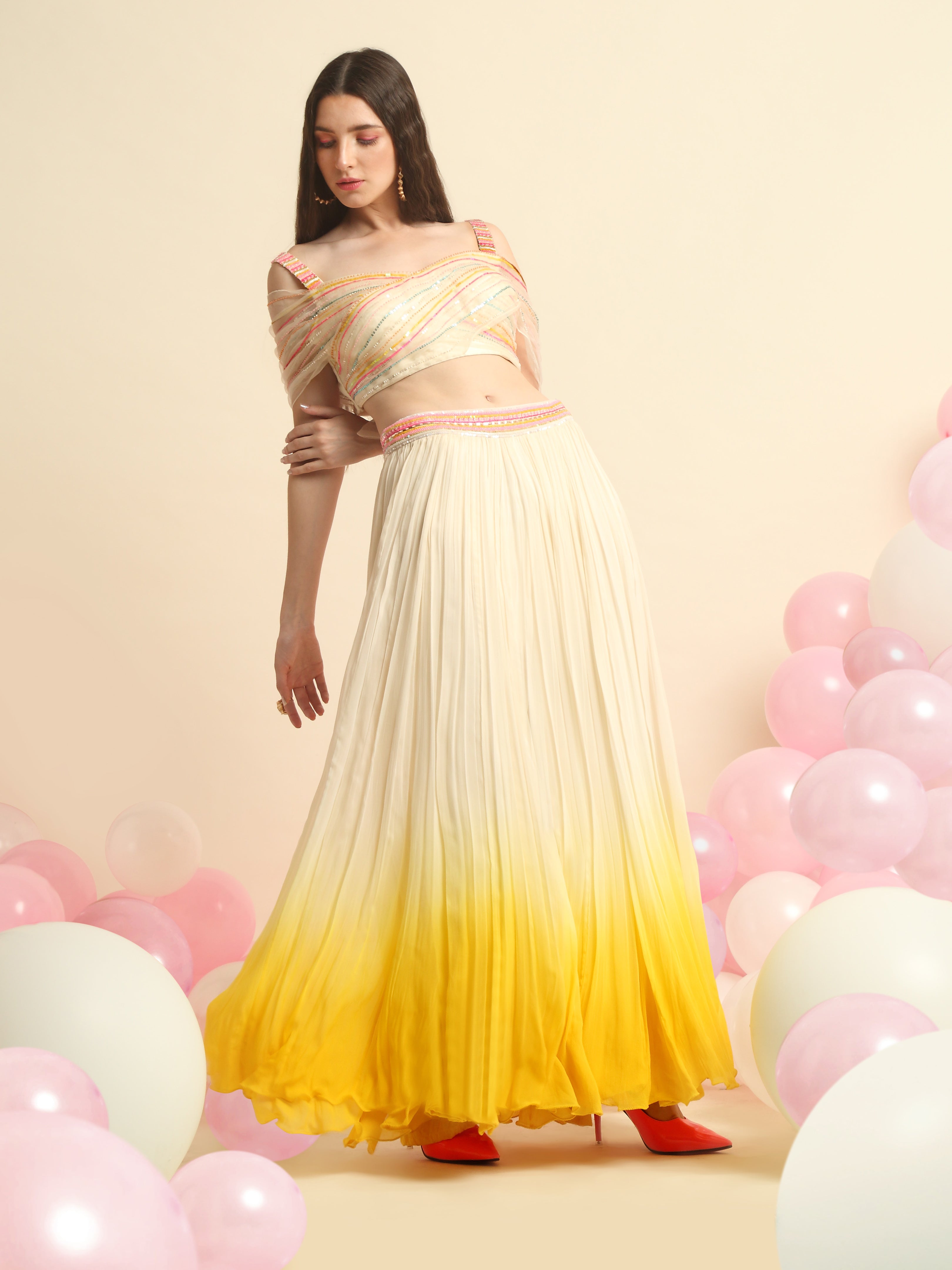 Ivory And Yellow Ombre Dyed Plazzo Set