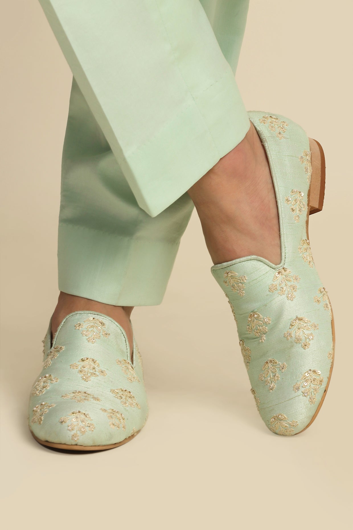 Mint Green Quilted Silk Sherwani Set