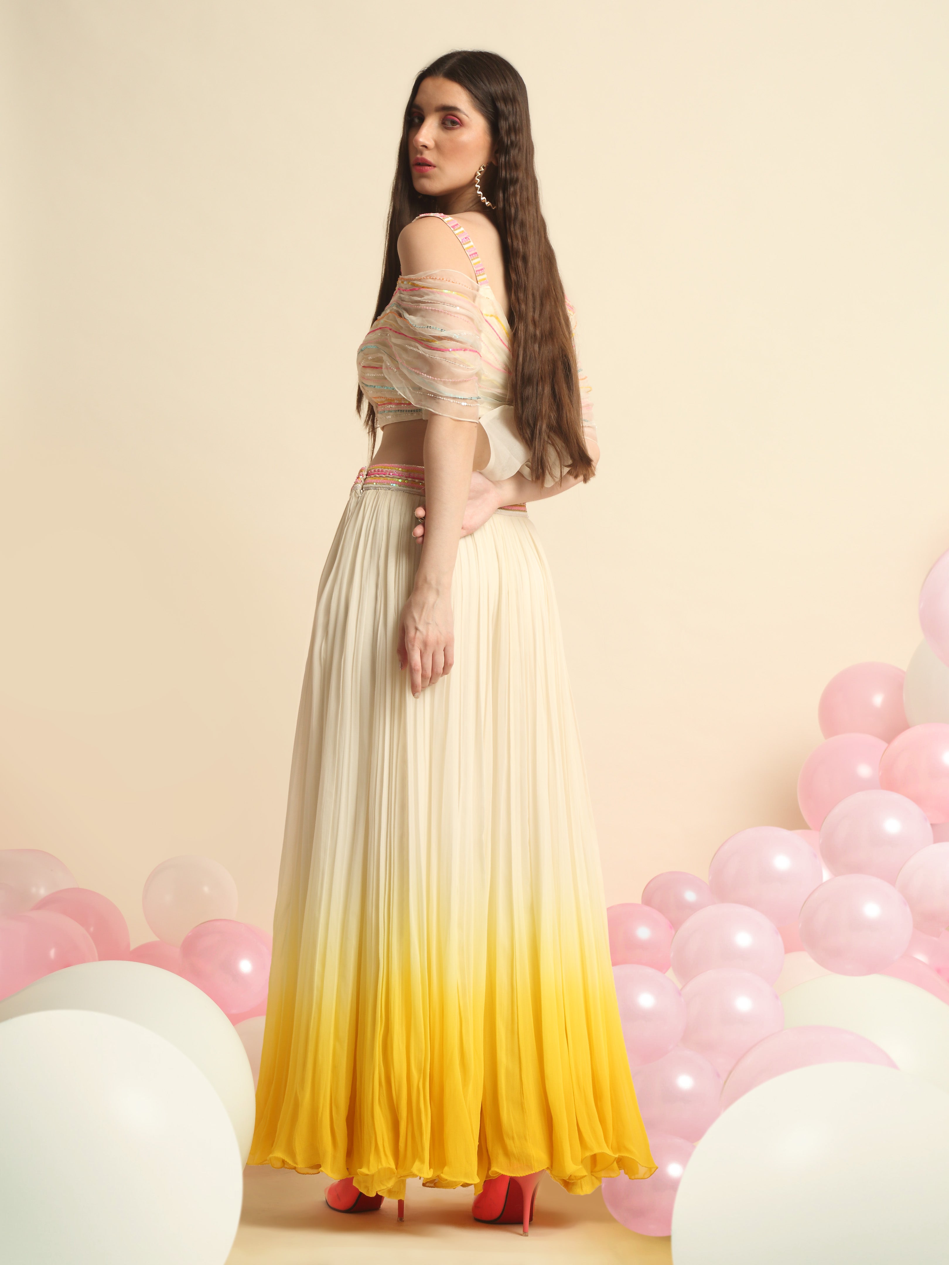 Ivory And Yellow Ombre Dyed Plazzo Set
