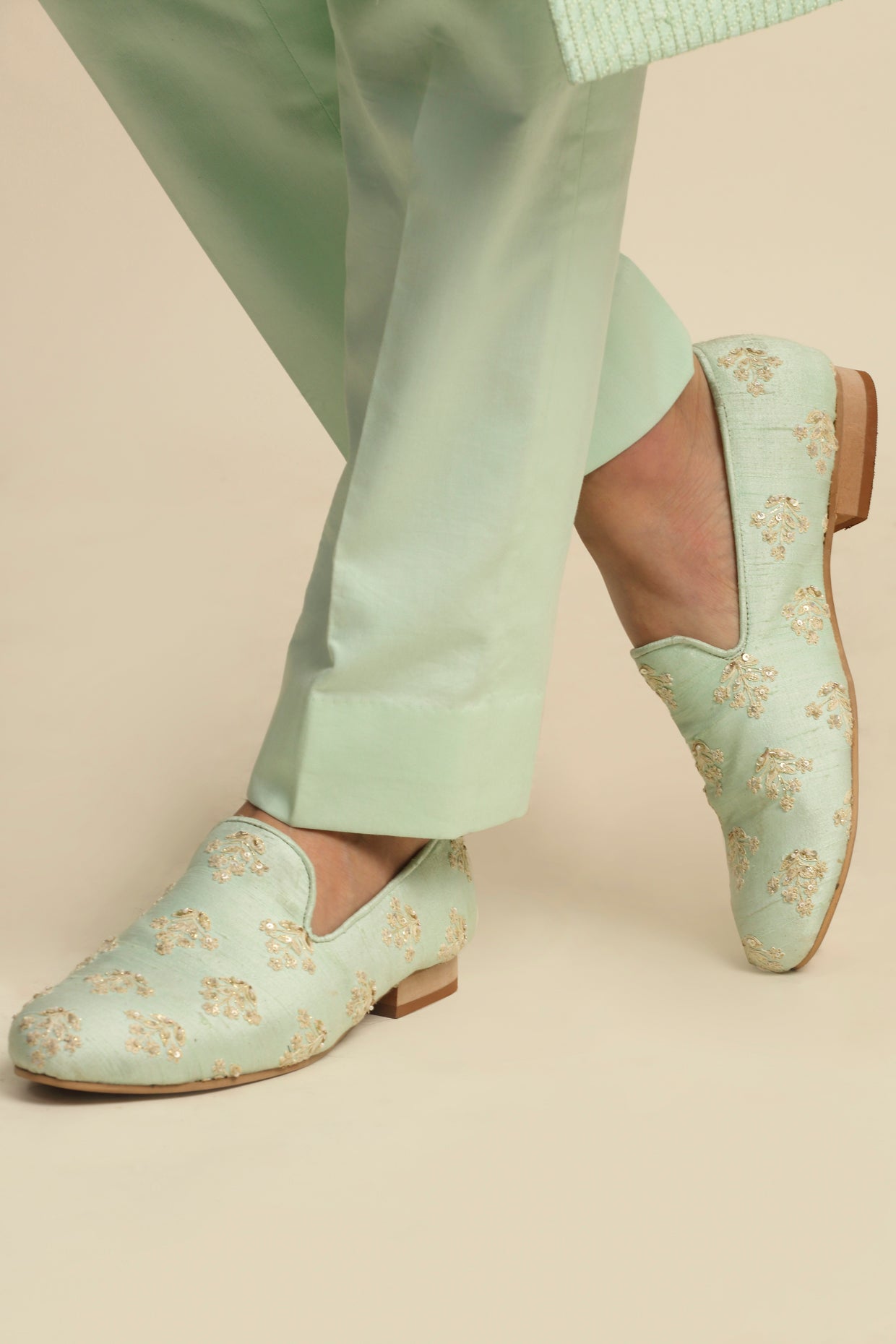 Mint Green Quilted Silk Full Groom Attire