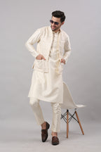 Cream Nehru Collar Jacket Set