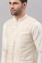 Cream Nehru Collar Jacket Set