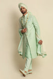 Mint Green Quilted Silk Full Groom Attire