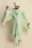 Mint Green Quilted Silk Full Groom Attire