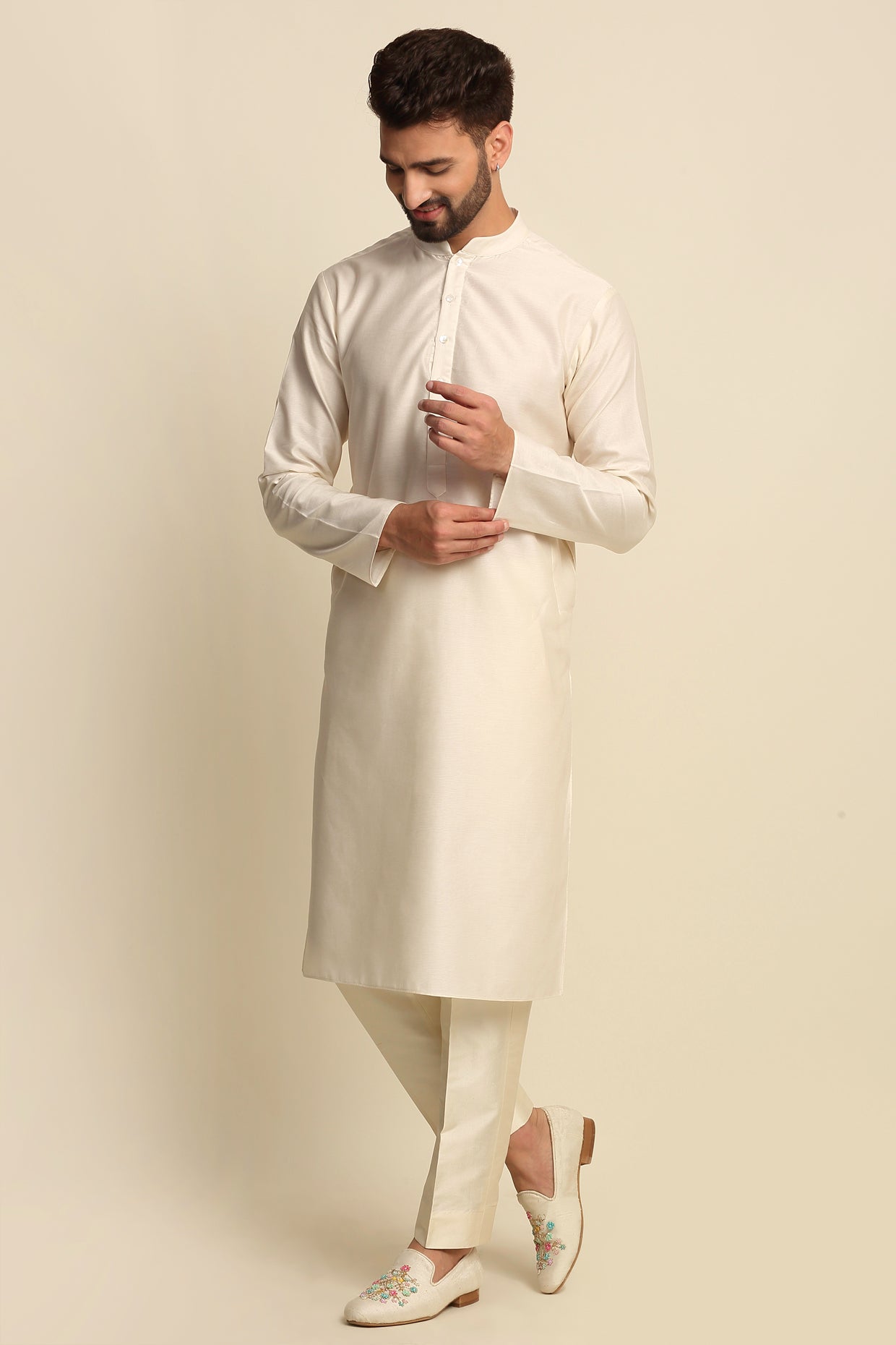 Cream Multicolored Embroidered Full Groom Attire
