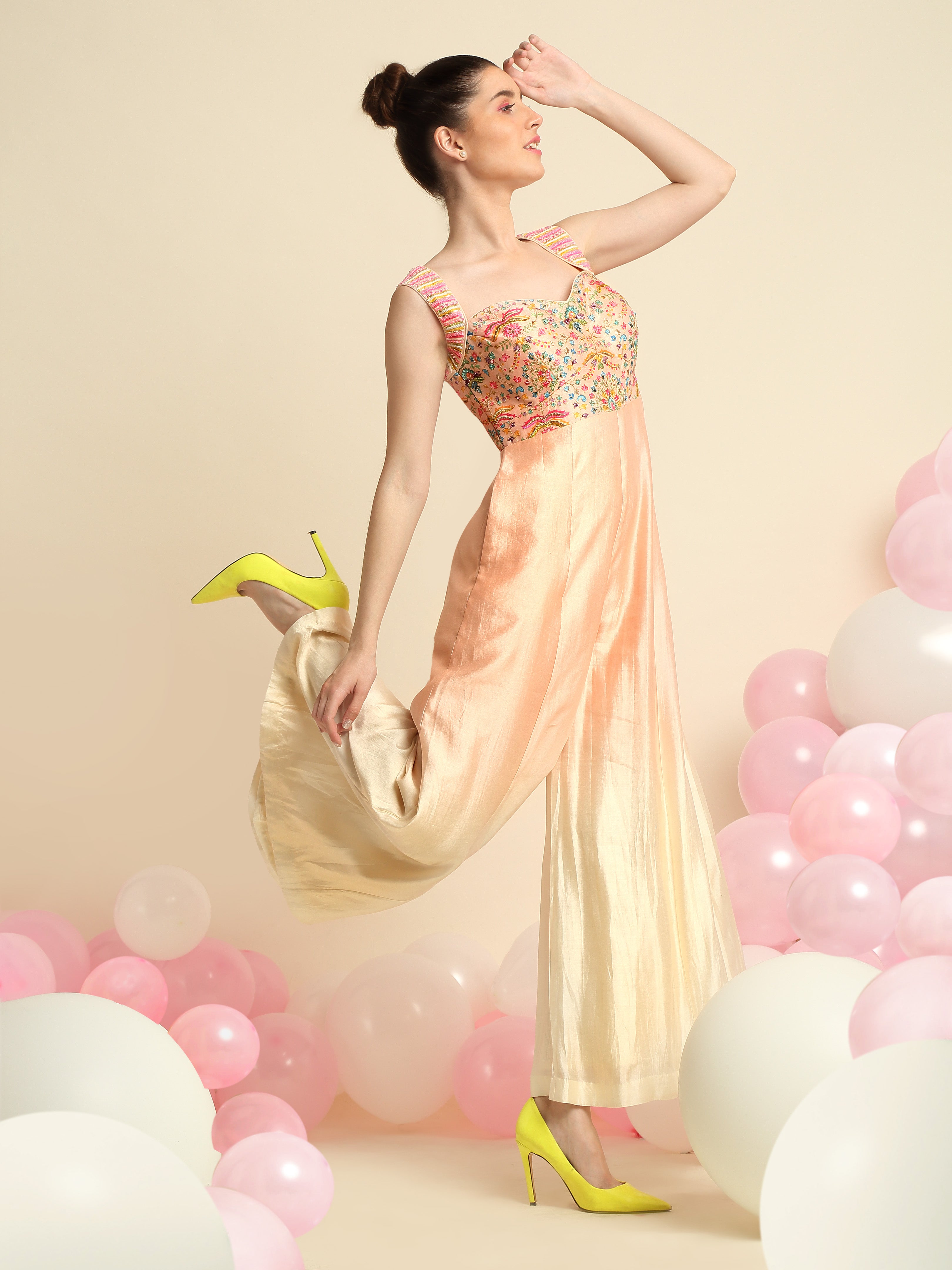 Peach Embroidered Ombre Dyed Jumpsuit