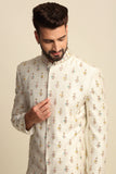 Cream Multicolored Embroidered Sherwani Set