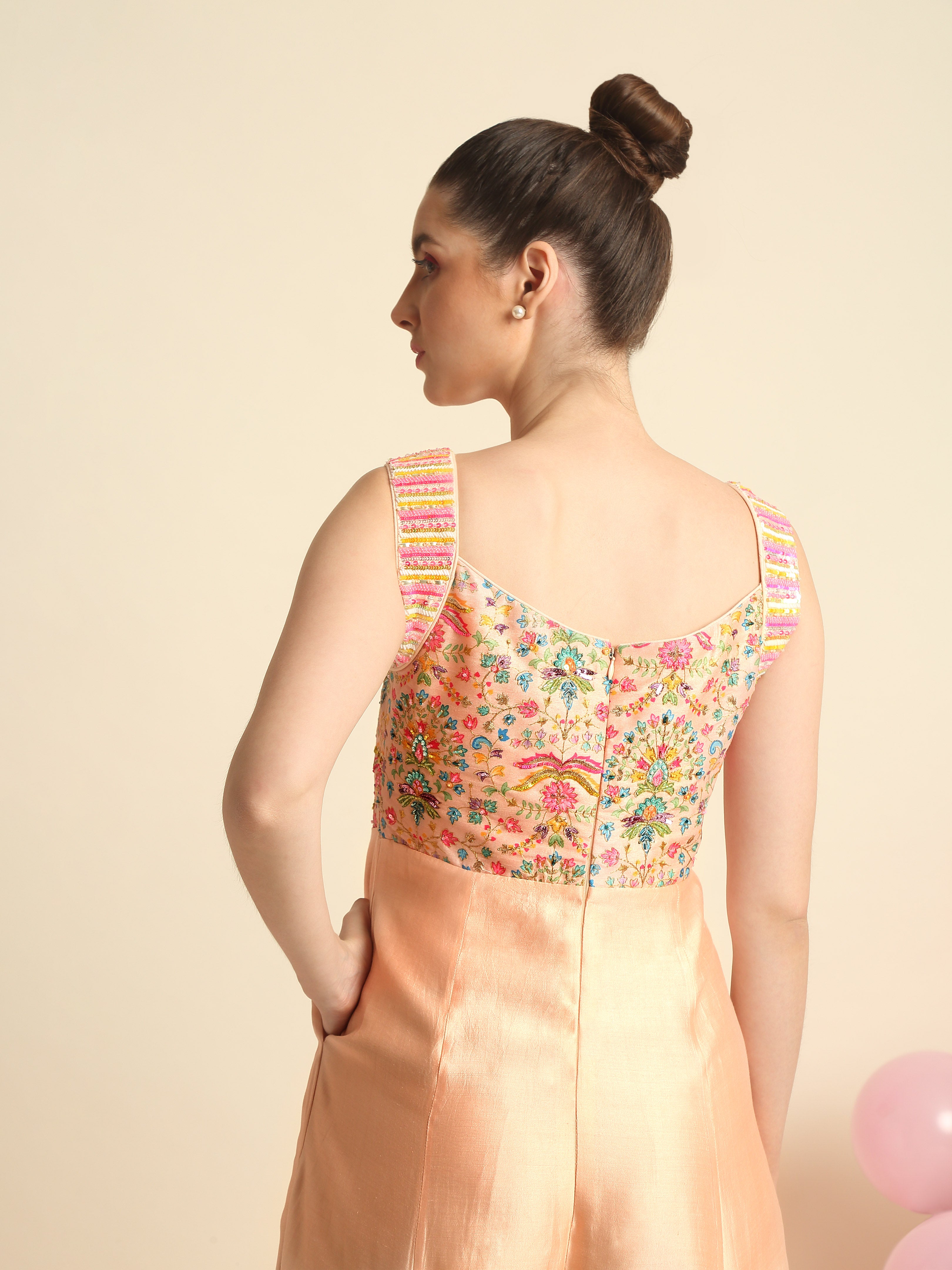 Peach Embroidered Ombre Dyed Jumpsuit