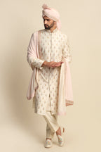 Cream Multicolored Embroidered Full Groom Attire