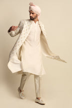 Cream Multicolored Embroidered Full Groom Attire