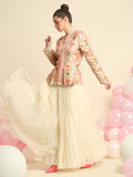 Ivory Printed and embroidered Peplum Jacket set