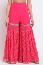 Fuchsia Pink Halter Neck Embroidered Sharara Set