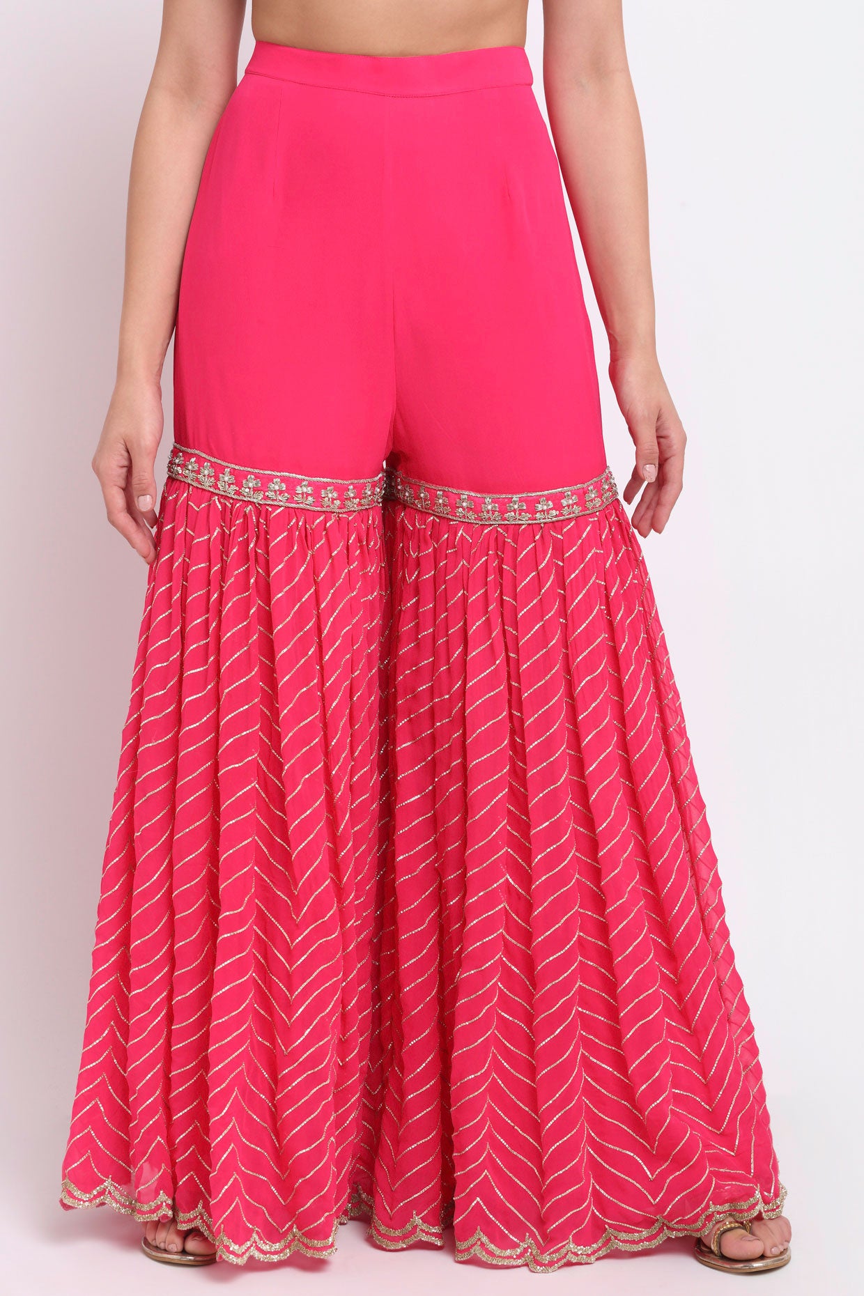 Fuchsia Pink Halter Neck Embroidered Sharara Set