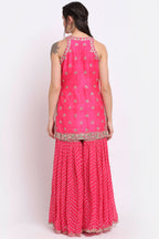 Fuchsia Pink Halter Neck Embroidered Sharara Set