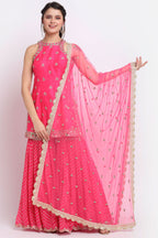 Fuchsia Pink Halter Neck Embroidered Sharara Set