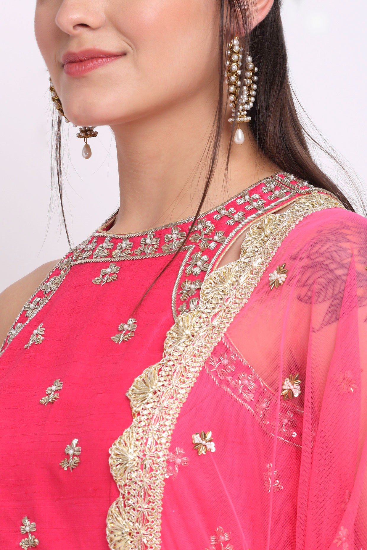 Fuchsia Pink Halter Neck Embroidered Sharara Set