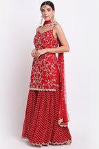 Red Embroidered Sharara Set