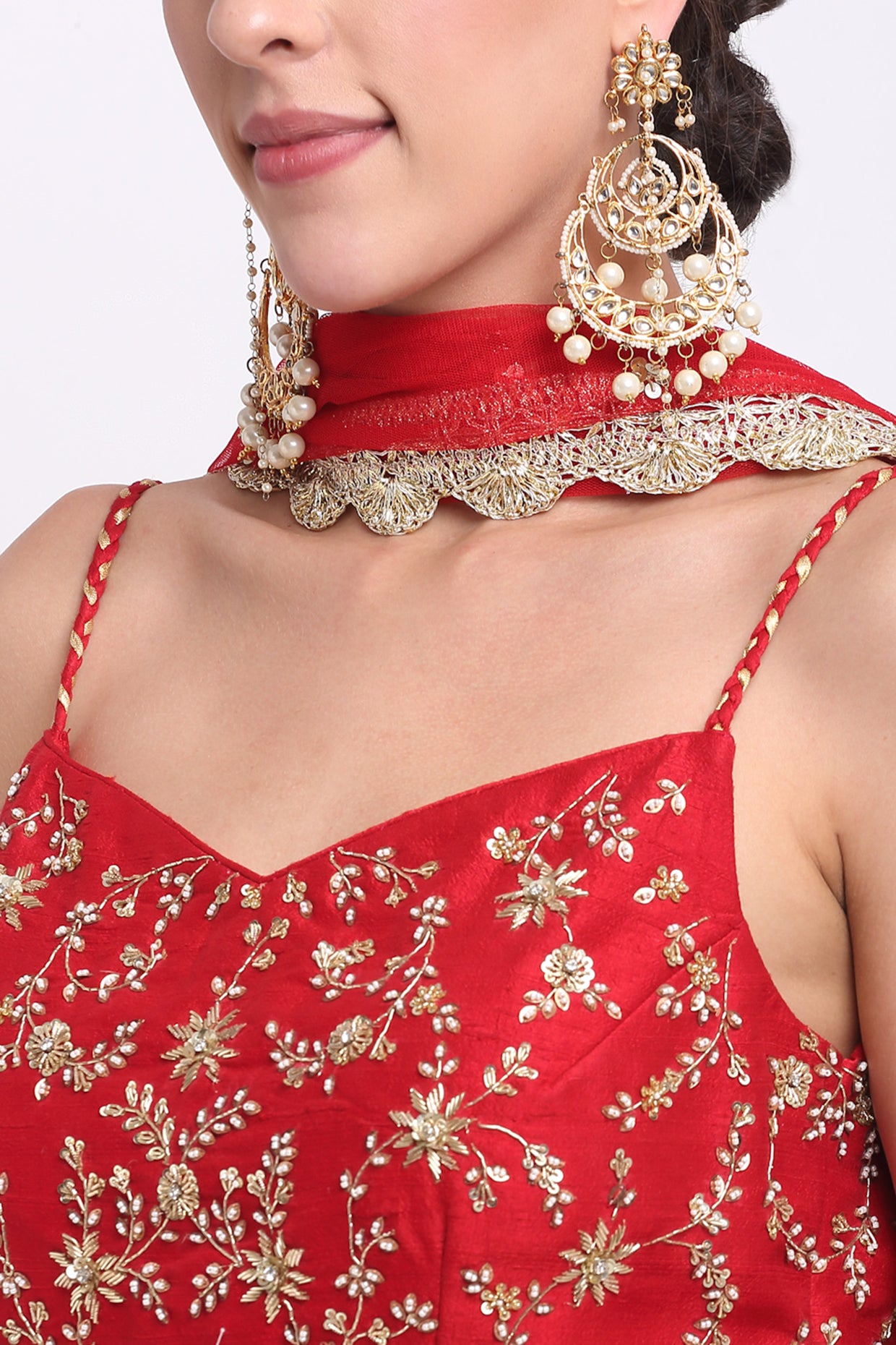 Red embroidered Sharara Set