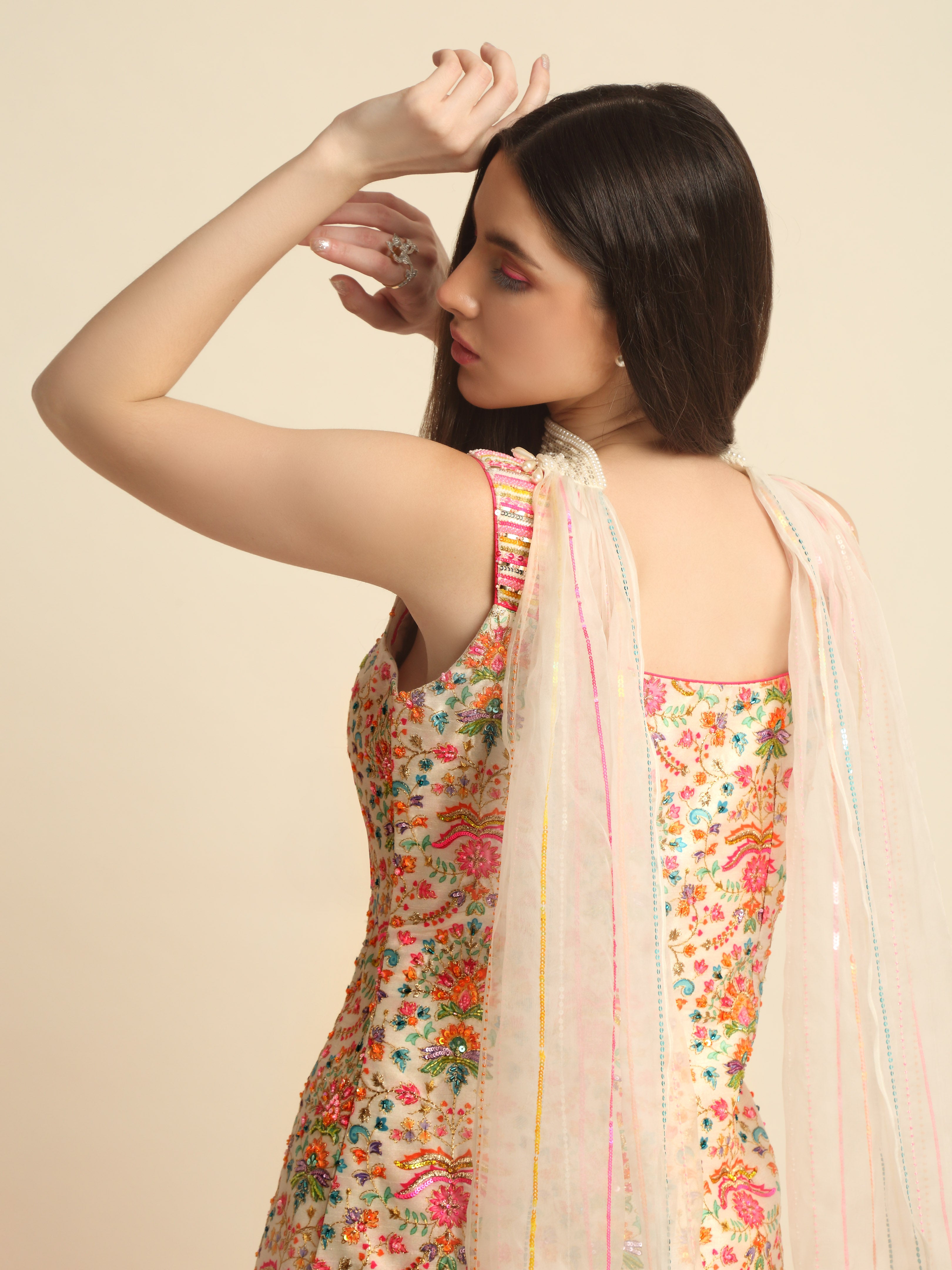 Ivory Printed & Embroidered Sharara Set
