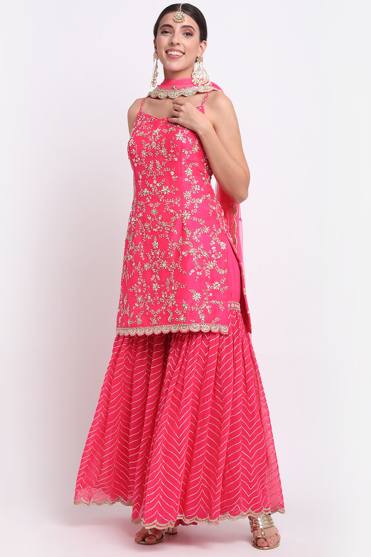 Fuchsia Pink Embroidered Sharara Set