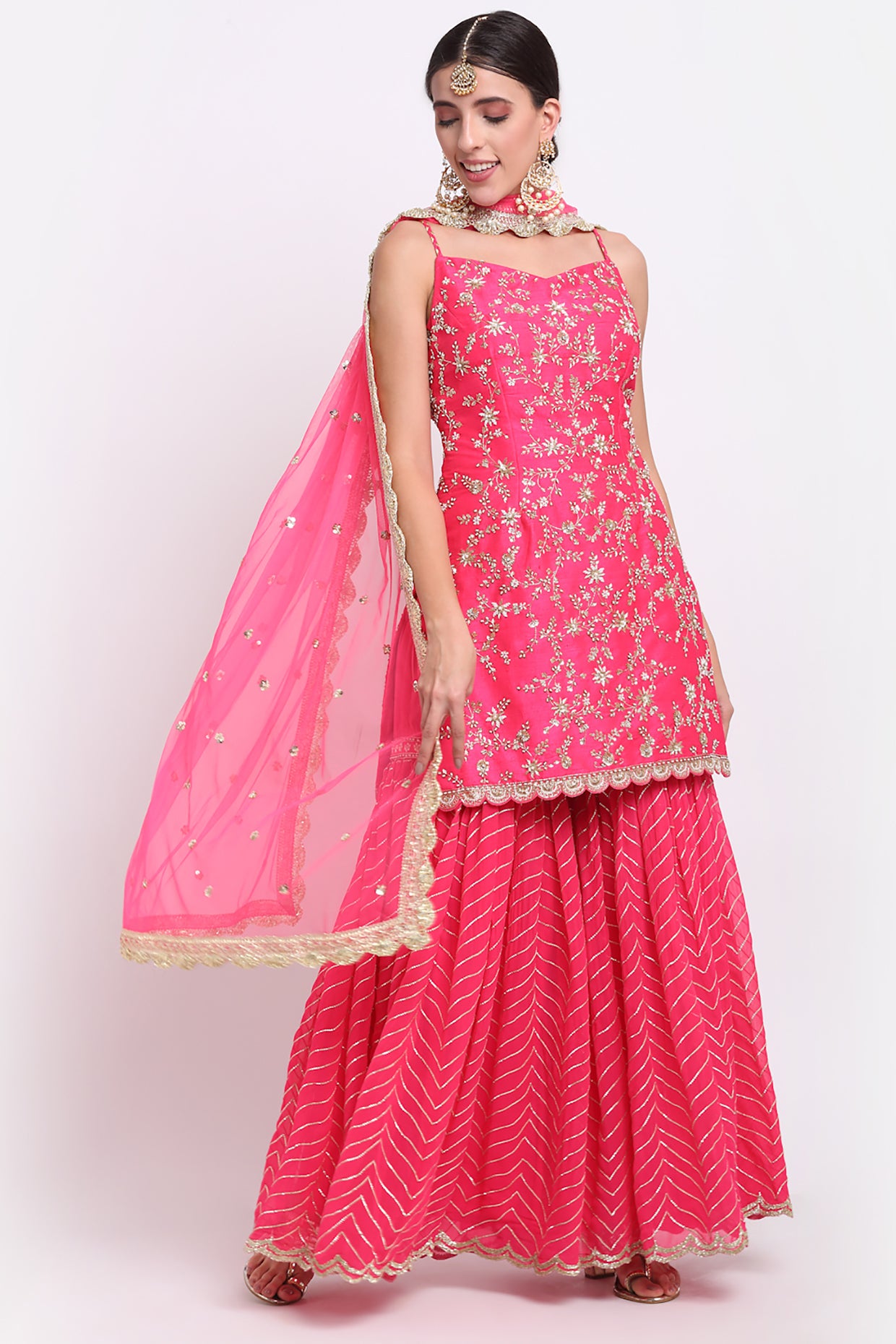 Fuchsia pink embroidered Sharara Set