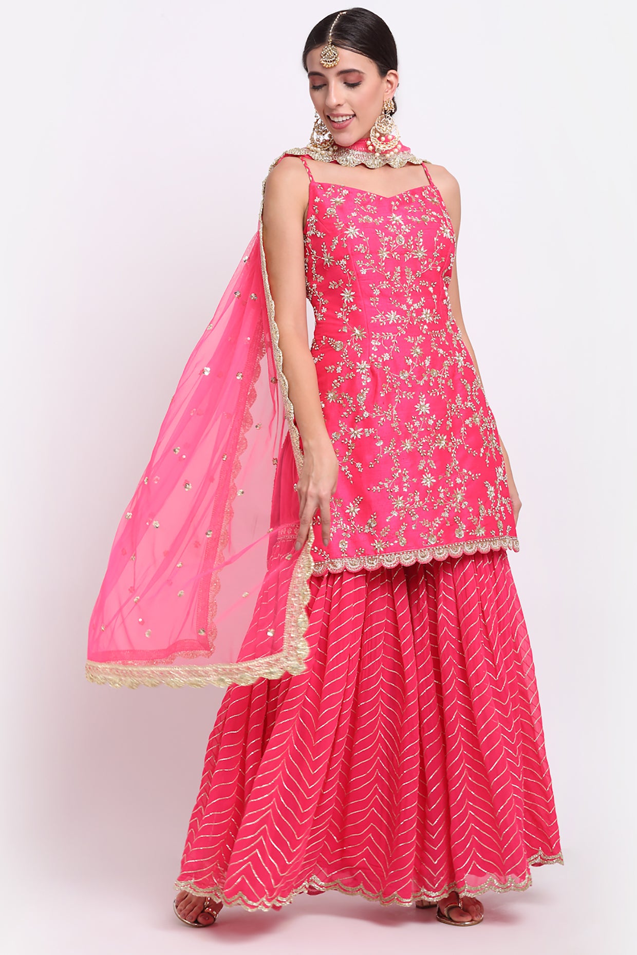 Fuchsia Pink Embroidered Sharara Set