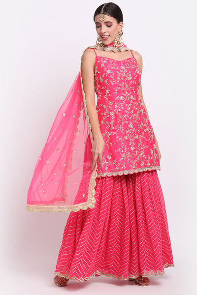 Fuchsia pink embroidered Sharara Set