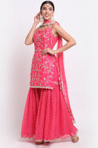 Fuchsia Pink Embroidered Sharara Set