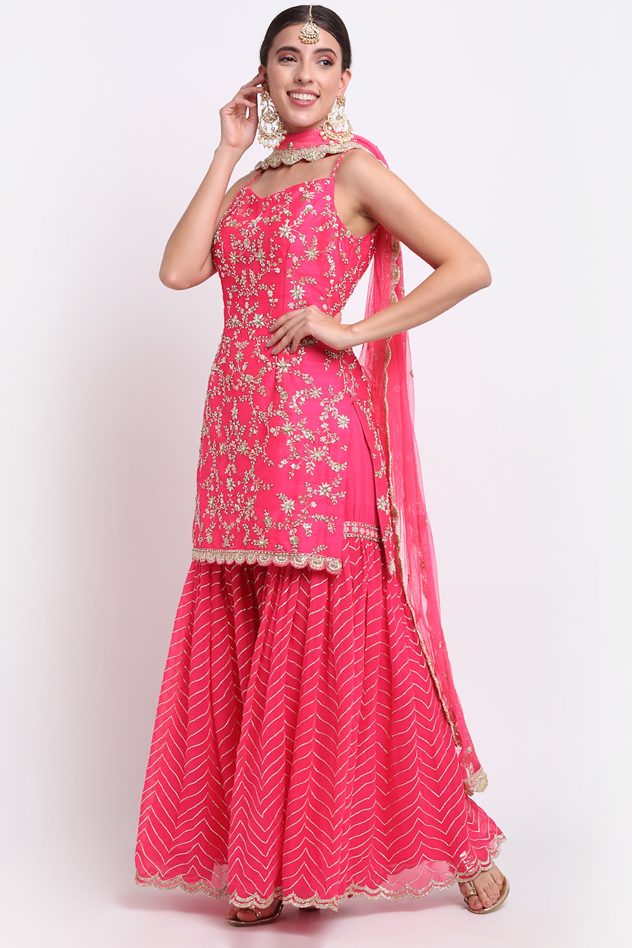 Fuchsia Pink Embroidered Sharara Set