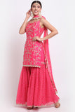 Fuchsia pink embroidered Sharara Set