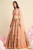 Peach Pink Printed & Embroidered Lehenga Set