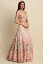 Pastel Pink Hand Embroidered Bridal Lehenga Set