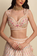 Pastel Pink Hand Embroidered Bridal Lehenga Set