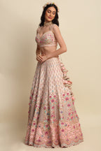 Pastel Pink Hand Embroidered Bridal Lehenga Set