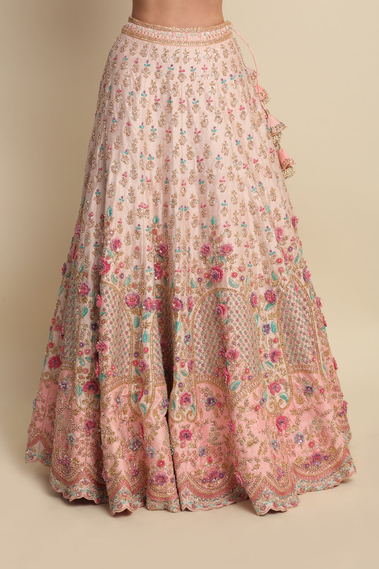 Pastel Pink Hand Embroidered Bridal Lehenga Set