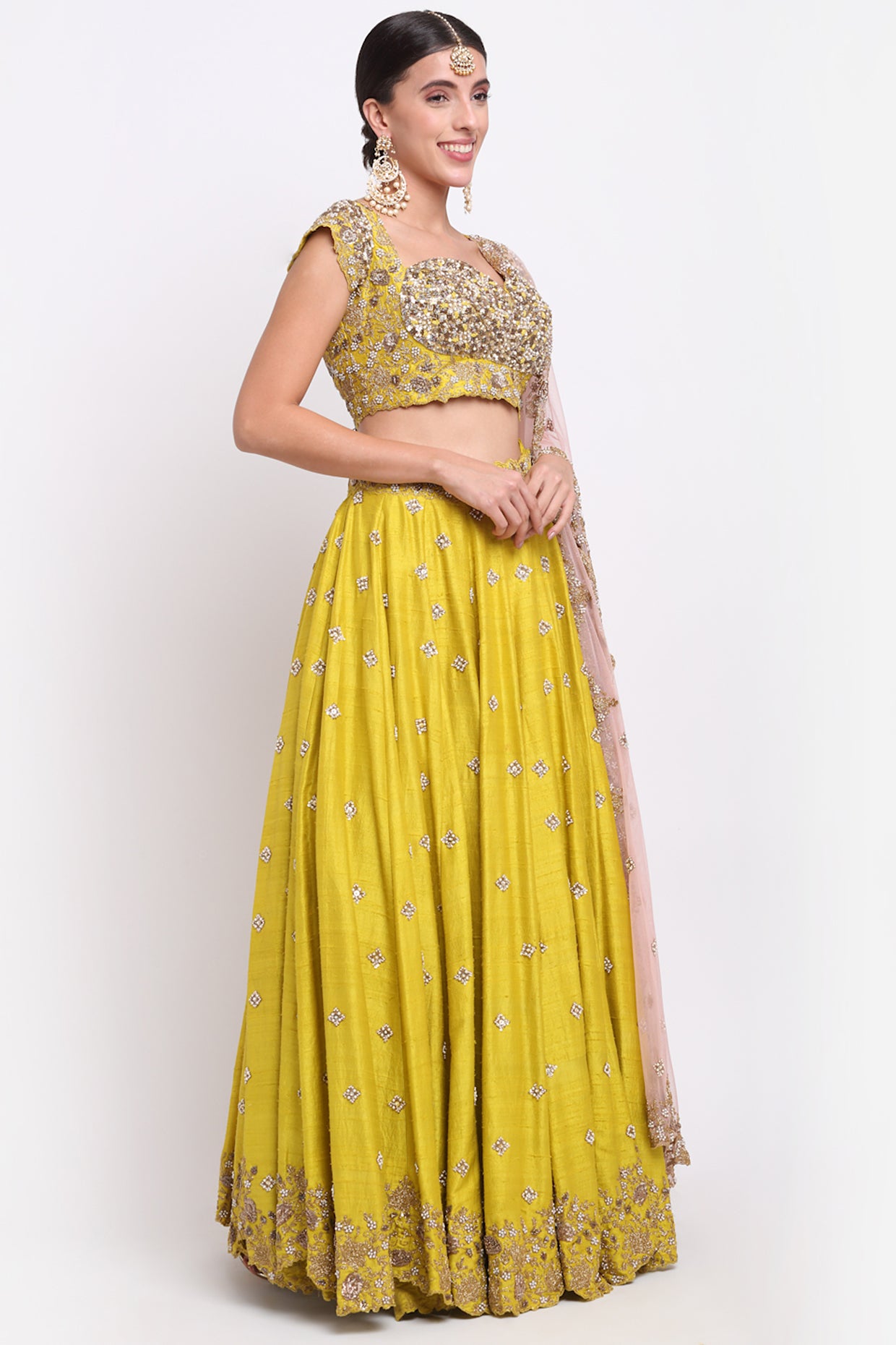 Lime Green Embroidered Lehenga Set