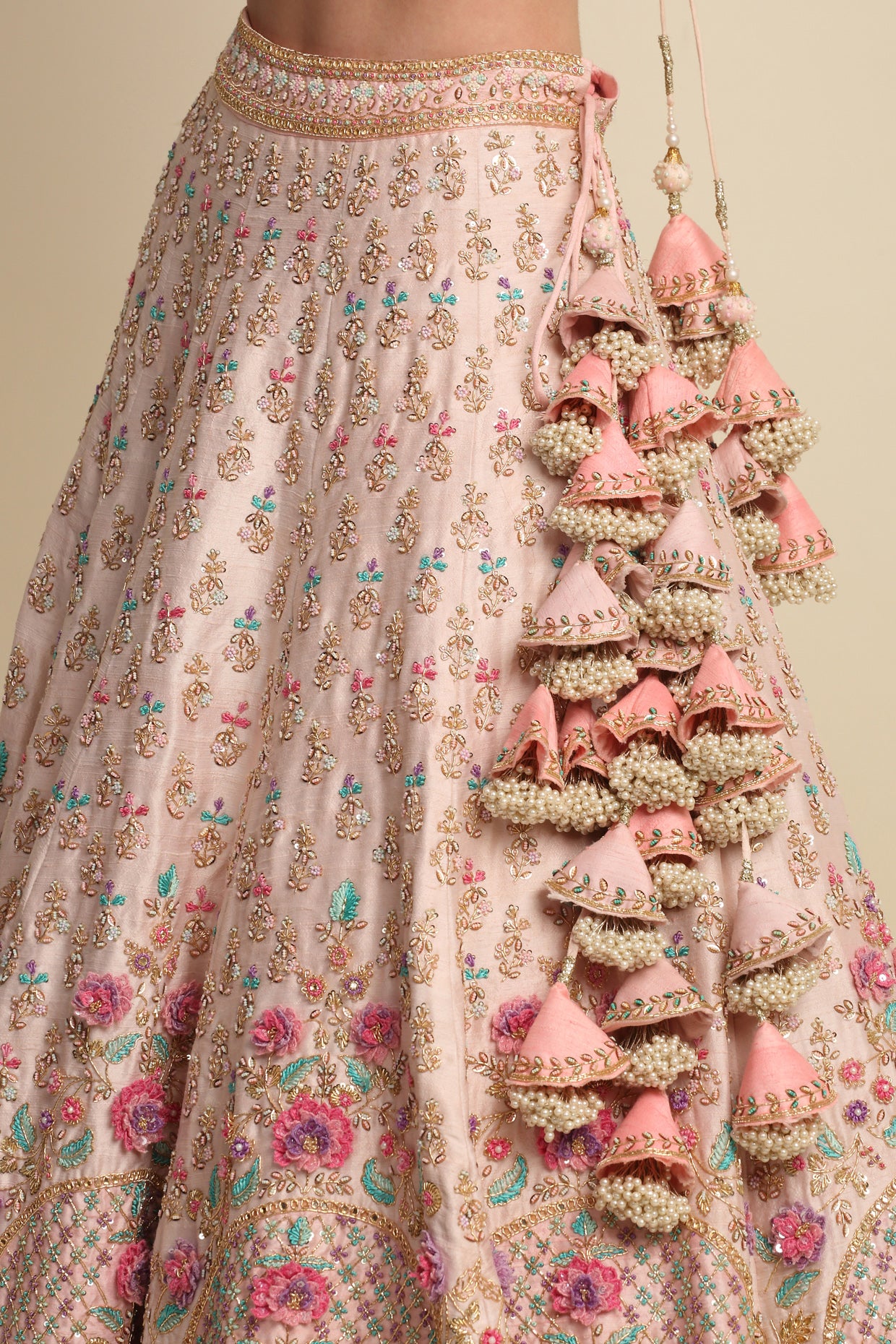 Pastel Pink Hand Embroidered Bridal Lehenga Set