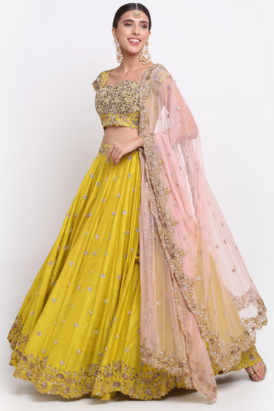 Lime Green Embroidered Lehenga Set