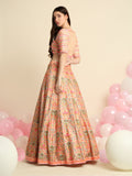 Peach Pink Printed & Embroidered Lehenga Set