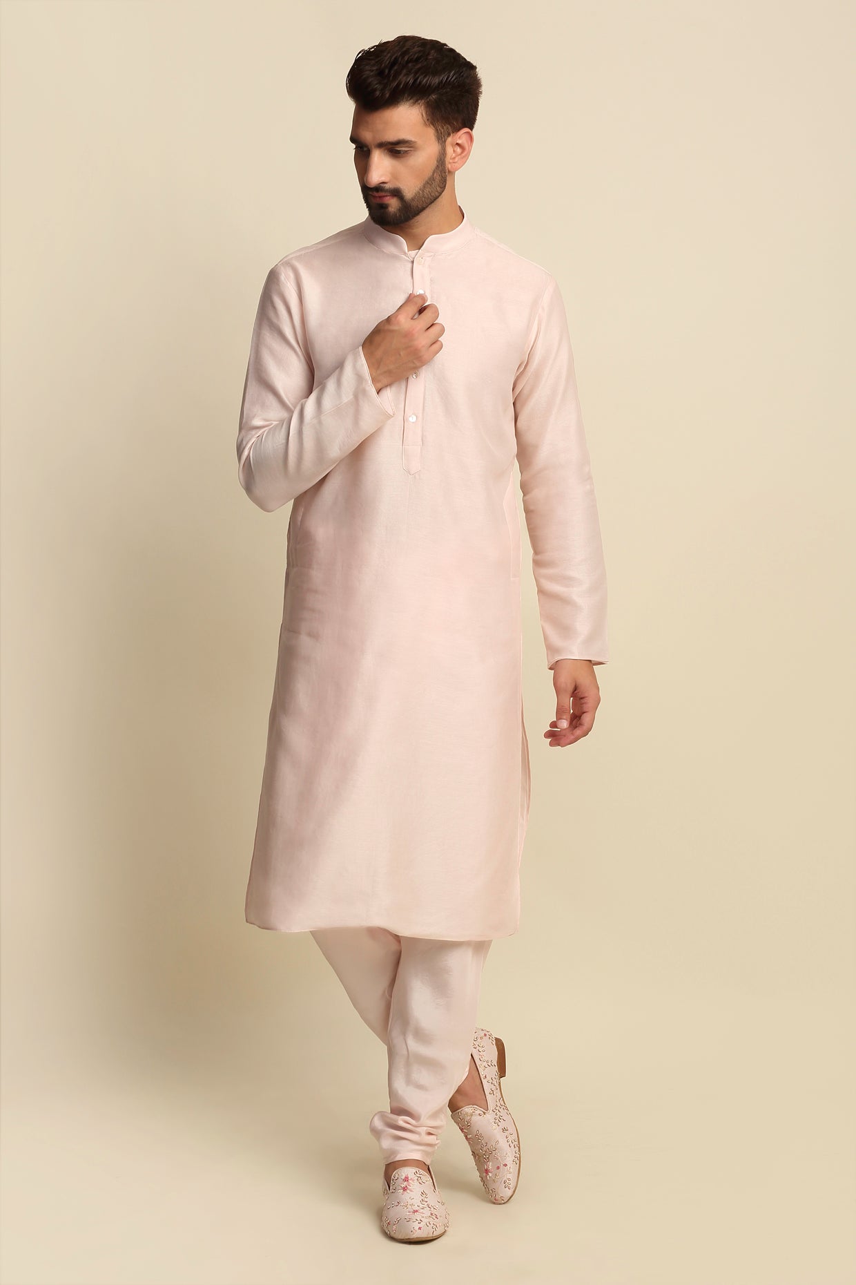 Blush Pink Embroidered Sherwani Set