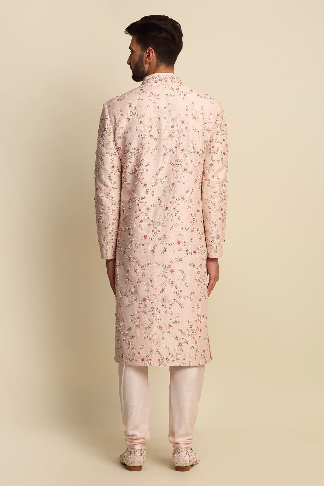 Blush Pink Embroidered Sherwani Set