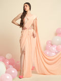 Peach Pink Crepe Saree Set