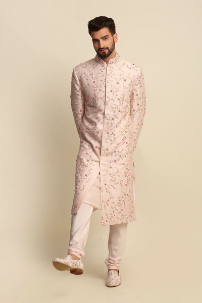 Blush Pink Embroidered Sherwani Set