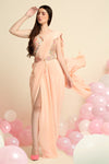 Peach Pink Crepe Saree Set