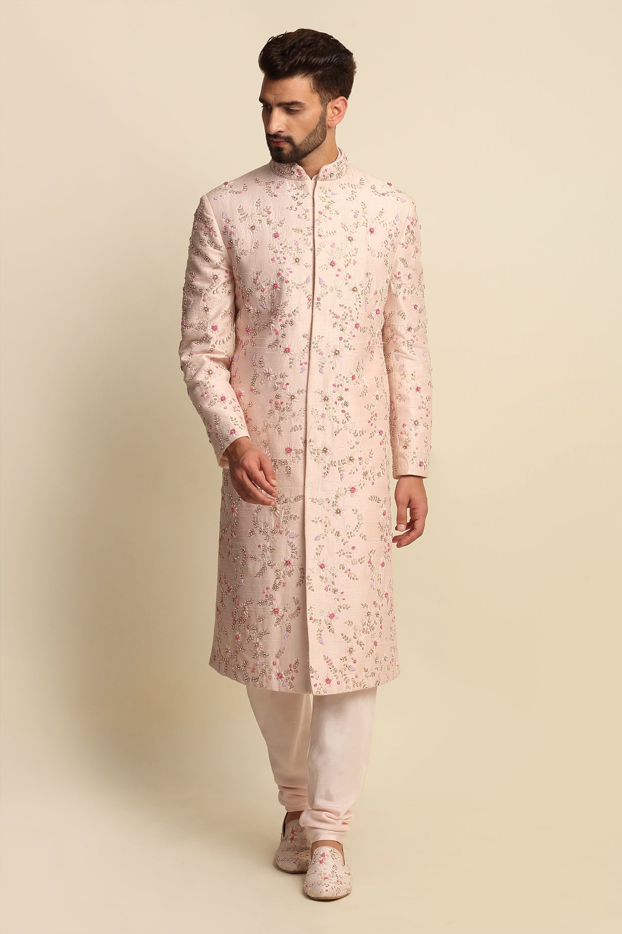 Blush Pink Embroidered Sherwani Set