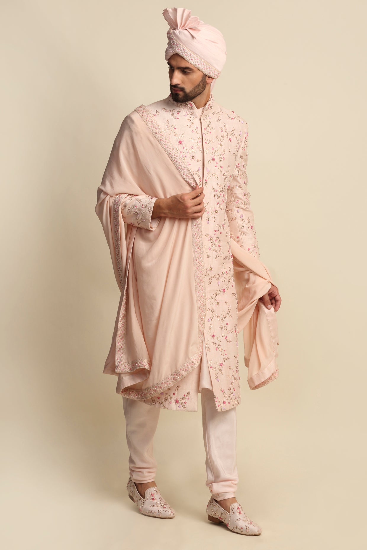 Blush Pink Embroidered Full Groom Attire