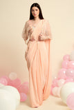 Peach Pink Crepe Saree Set